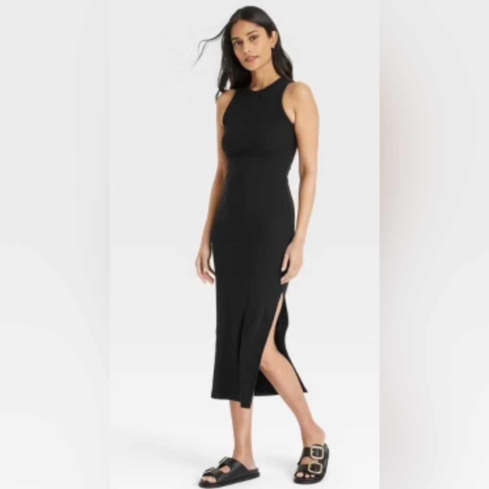 The Drop Women's Gabriela High Neck Cut-In A-Line Side Slit Maxi Sweater Dress